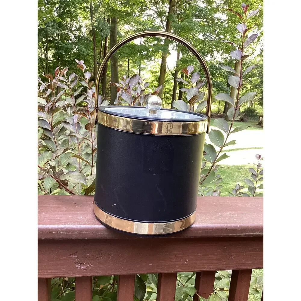 Shelton Ware‎ Ice Bucket Vintage Barware Sailboat 1960 MCM Retro Black Gold